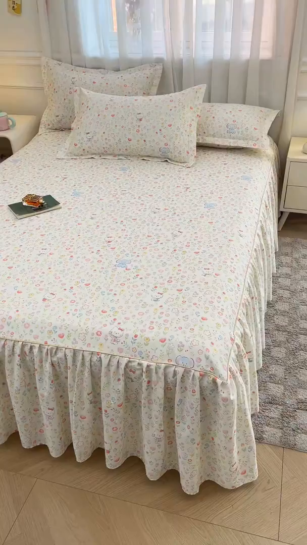 91家纺网 家纺一手货源 找家纺 名优家纺 2026新款12868全棉小清新印花四件套单品系列-床裙三件套 动物花园