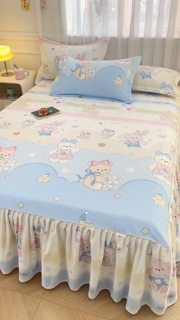 91家纺网 家纺一手货源 找家纺 （总）名优家纺 2026新款12868全棉小清新印花四件套单品系列-床裙三件套