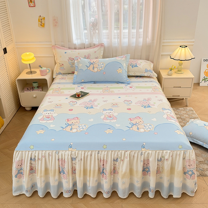 91家纺网 家纺一手货源 找家纺 名优家纺 2026新款12868全棉小清新印花四件套单品系列-床裙三件套 安妮日常