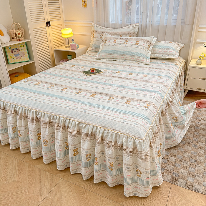 91家纺网 家纺一手货源 找家纺 名优家纺 2026新款12868全棉小清新印花四件套单品系列-床裙三件套 西西莉亚