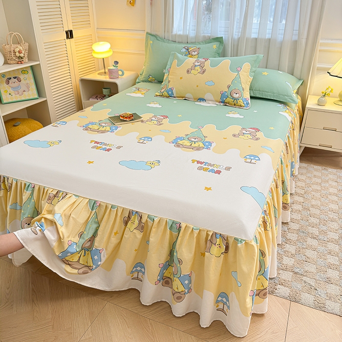 91家纺网 家纺一手货源 找家纺 名优家纺 2026新款12868全棉小清新印花四件套单品系列-床裙三件套 冰激凌派对