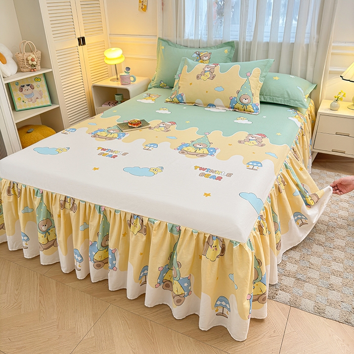 91家纺网 家纺一手货源 找家纺 名优家纺 2026新款12868全棉小清新印花四件套单品系列-床裙三件套 冰激凌派对