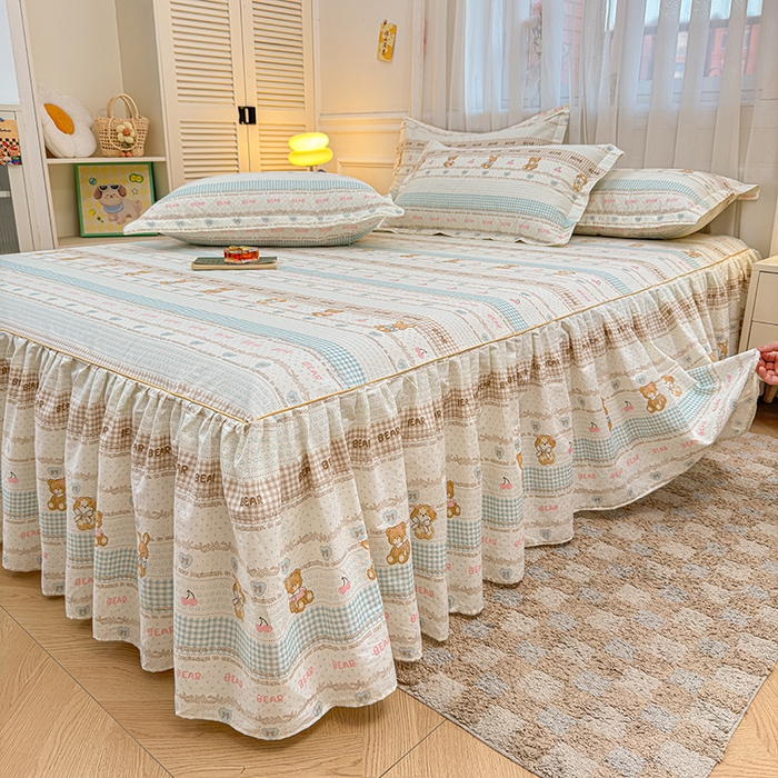 91家纺网 家纺一手货源 找家纺 名优家纺 2026新款12868全棉小清新印花四件套单品系列-床裙三件套 西西莉亚