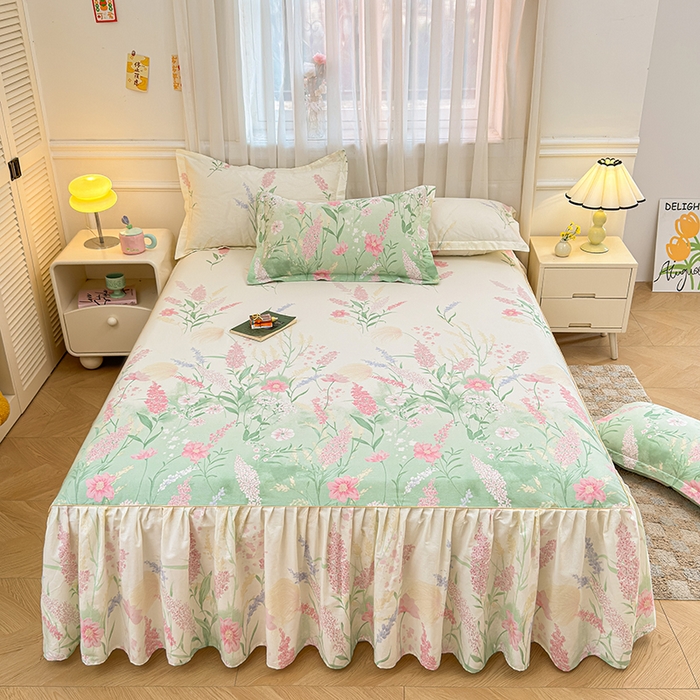 91家纺网 家纺一手货源 找家纺 名优家纺 2026新款12868全棉小清新印花四件套单品系列-床裙三件套 谣谣玉穗