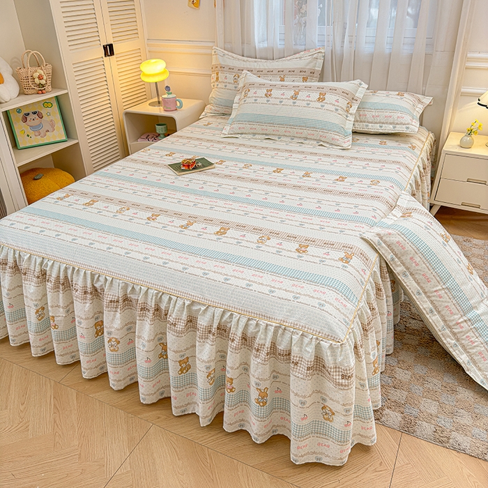 91家纺网 家纺一手货源 找家纺 名优家纺 2026新款12868全棉小清新印花四件套单品系列-床裙三件套 西西莉亚