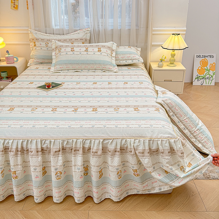 91家纺网 家纺一手货源 找家纺 名优家纺 2026新款12868全棉小清新印花四件套单品系列-床裙三件套 西西莉亚