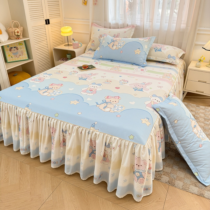 91家纺网 家纺一手货源 找家纺 名优家纺 2026新款12868全棉小清新印花四件套单品系列-床裙三件套 安妮日常