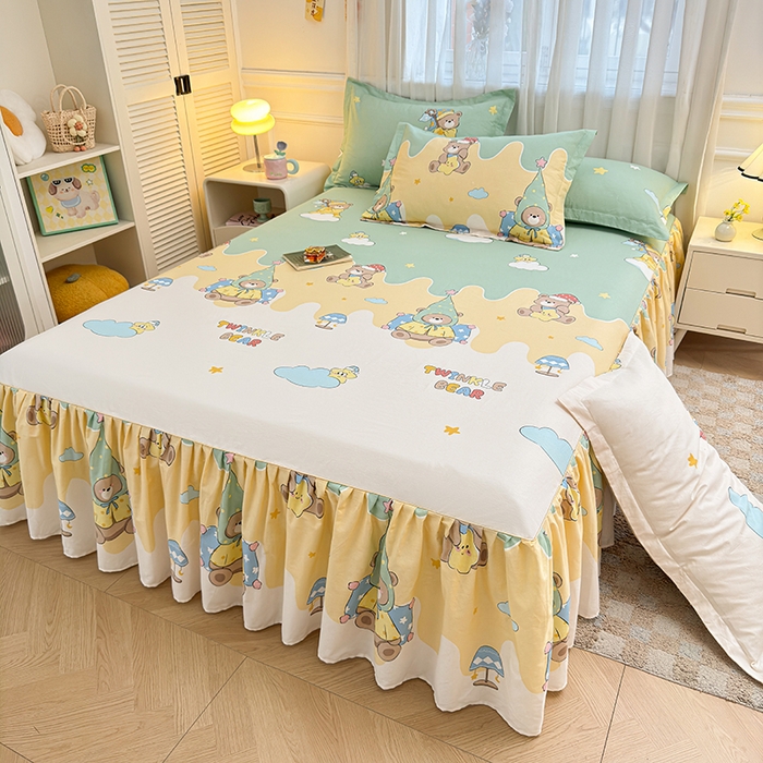 91家纺网 家纺一手货源 找家纺 名优家纺 2026新款12868全棉小清新印花四件套单品系列-床裙三件套 冰激凌派对