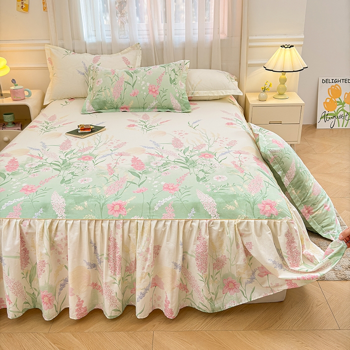 91家纺网 家纺一手货源 找家纺 名优家纺 2026新款12868全棉小清新印花四件套单品系列-床裙三件套 谣谣玉穗