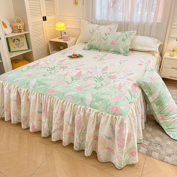 91家纺网 家纺一手货源 找家纺 名优家纺 2026新款12868全棉小清新印花四件套单品系列-床裙三件套 谣谣玉穗