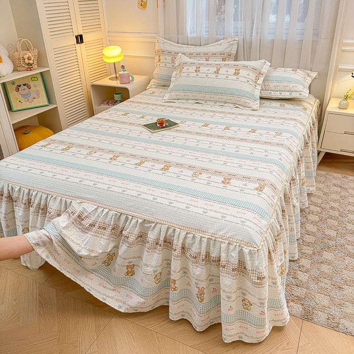 91家纺网 家纺一手货源 找家纺 名优家纺 2026新款12868全棉小清新印花四件套单品系列-床裙三件套 西西莉亚