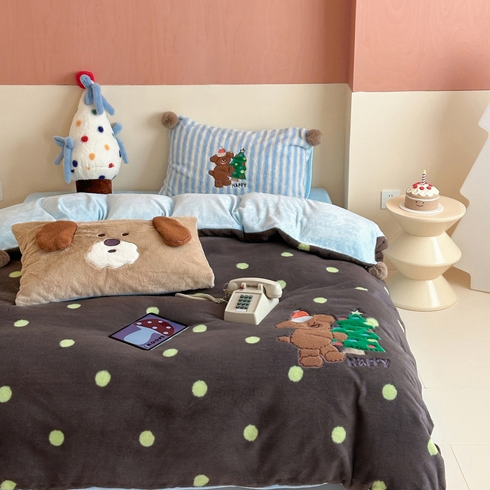 91家纺网 家纺一手货源 找家纺 （总）桔子家纺 2025秋冬新款兔兔绒美式复古系列四件套