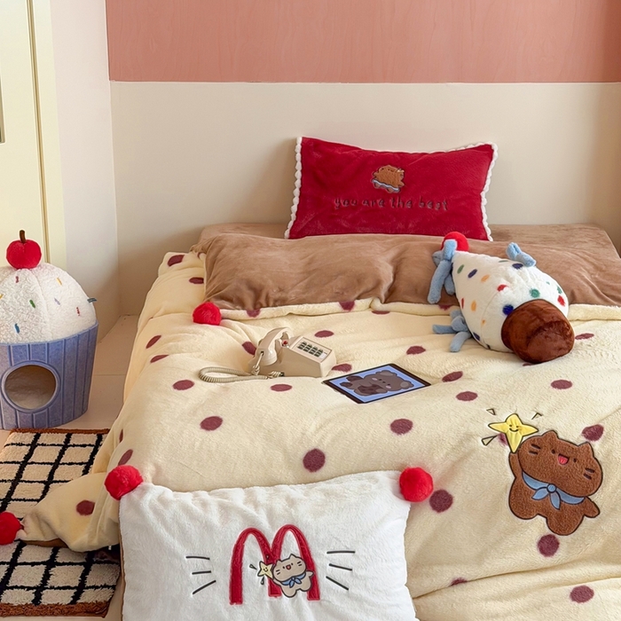 91家纺网 家纺一手货源 找家纺 桔子家纺 2025秋冬新款兔兔绒美式复古系列四件套 coco可可（四件套）