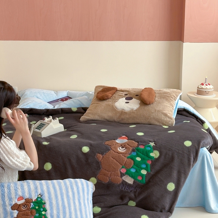 91家纺网 家纺一手货源 找家纺 桔子家纺 2025秋冬新款兔兔绒美式复古系列四件套 查理（四件套）