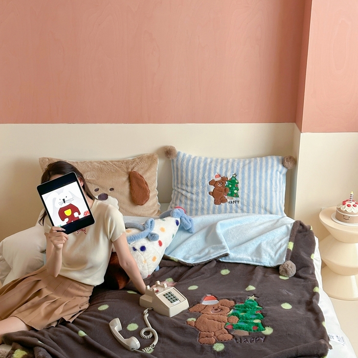 91家纺网 家纺一手货源 找家纺 桔子家纺 2025新款秋冬兔兔美式复古兔兔皮草毯毯子多功能盖毯 查理（毯子）