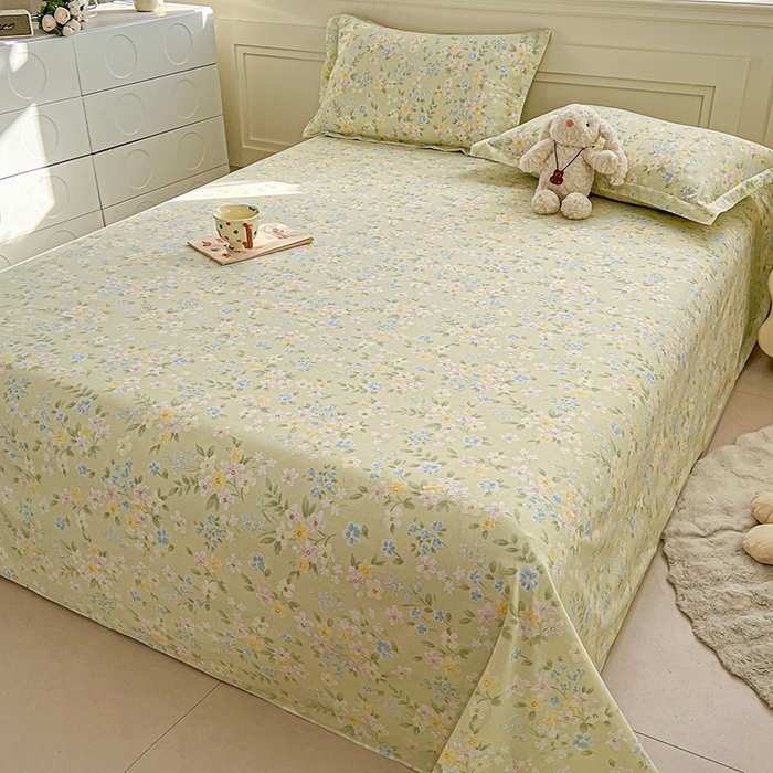 91家纺网 家纺一手货源 找家纺 名优家纺 2026新款12868全棉小清新印花四件套单品系列-单床单 徐徐花开