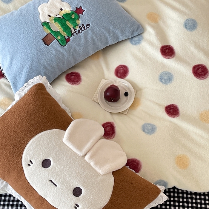 91家纺网 家纺一手货源 找家纺 桔子家纺 2025秋冬新款羊毛绒mi兔系列四件套 波点mi兔