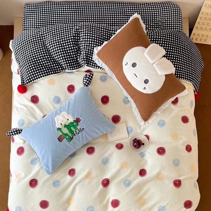 91家纺网 家纺一手货源 找家纺 桔子家纺 2025秋冬新款羊毛绒mi兔系列四件套 波点mi兔