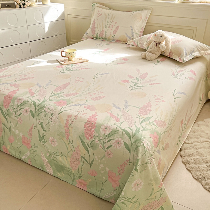 91家纺网 家纺一手货源 找家纺 名优家纺 2026新款12868全棉小清新印花四件套单品系列-单床单 谣谣玉穗