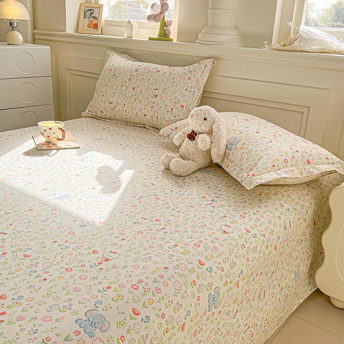 91家纺网 家纺一手货源 找家纺 名优家纺 2026新款12868全棉小清新印花四件套单品系列-单床单 动物花园