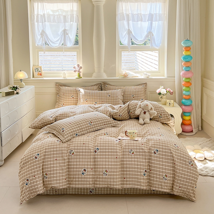 91家纺网 家纺一手货源 找家纺 名优家纺 2026新款12868全棉小清新印花四件套单品系列-单被套 帽子比熊