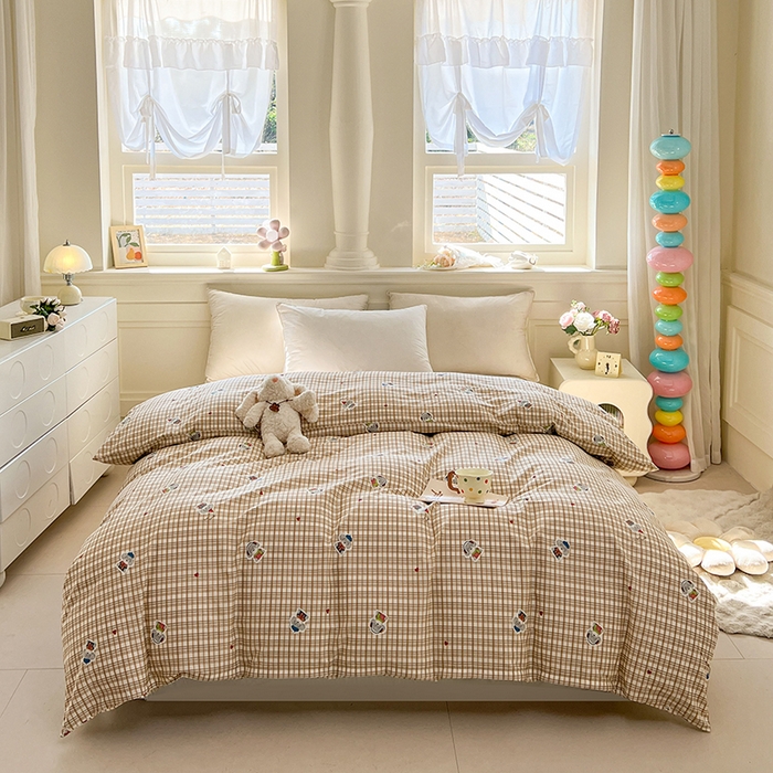 名优家纺 2026新款12868全棉小清新印花四件套单品系列-单被套 帽子比熊