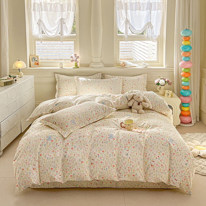 91家纺网 家纺一手货源 找家纺 名优家纺 2026新款12868全棉小清新印花四件套单品系列-单被套 动物花园