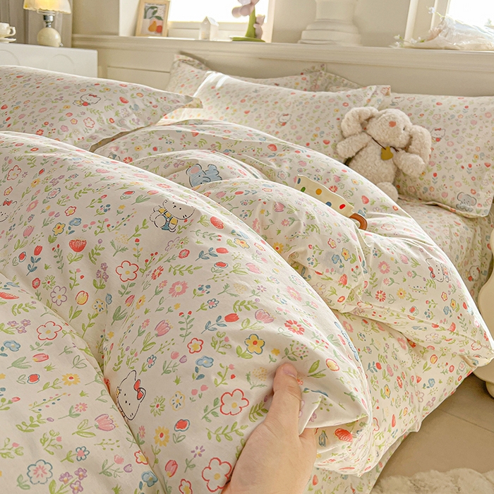 91家纺网 家纺一手货源 找家纺 名优家纺 2026新款12868全棉小清新印花四件套单品系列-单被套 动物花园