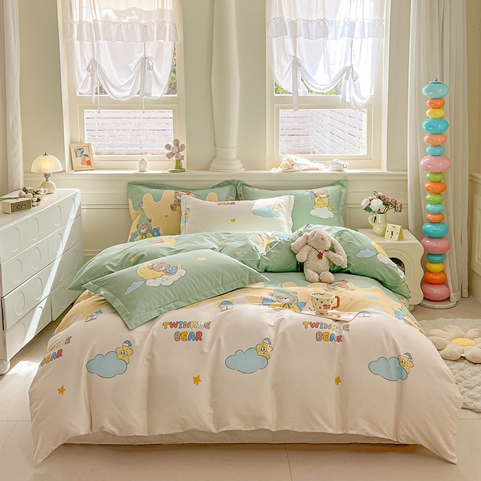 91家纺网 家纺一手货源 找家纺 名优家纺 2026新款12868全棉小清新印花四件套单品系列-单被套 冰激凌派对