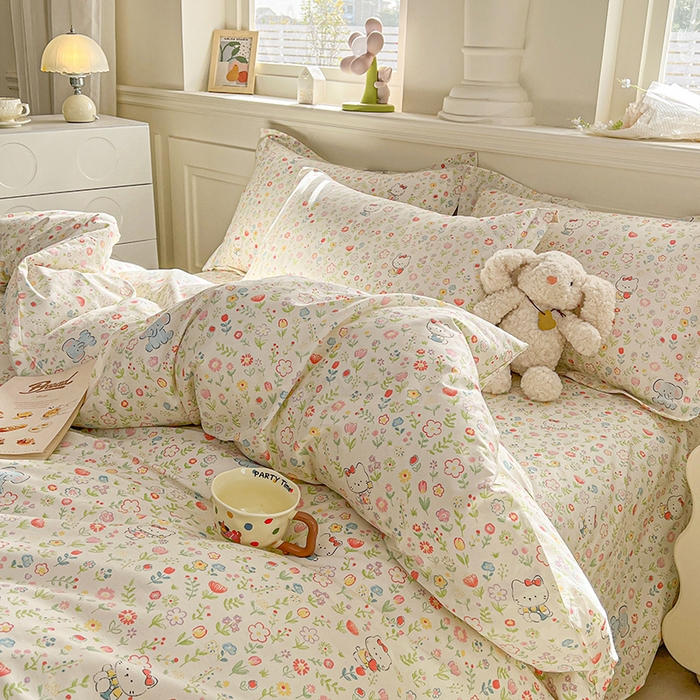 91家纺网 家纺一手货源 找家纺 名优家纺 2026新款12868全棉小清新印花四件套单品系列-单被套 动物花园