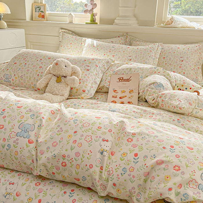 91家纺网 家纺一手货源 找家纺 名优家纺 2026新款12868全棉小清新印花四件套单品系列-单被套 动物花园