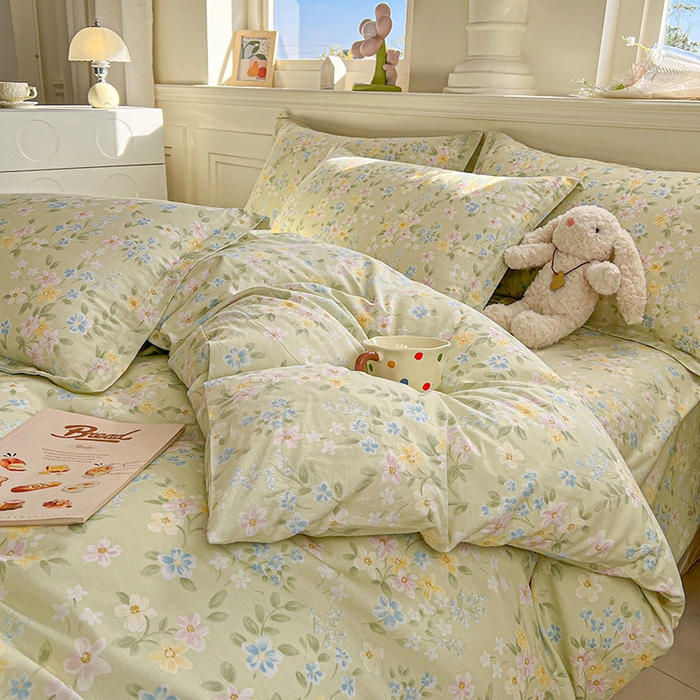 91家纺网 家纺一手货源 找家纺 名优家纺 2026新款12868全棉小清新印花四件套单品系列-单被套 徐徐花开