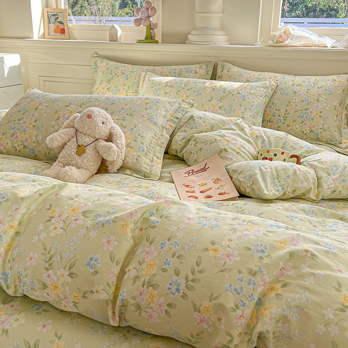 91家纺网 家纺一手货源 找家纺 名优家纺 2026新款12868全棉小清新印花四件套单品系列-单被套 徐徐花开