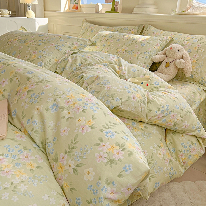 91家纺网 家纺一手货源 找家纺 名优家纺 2026新款12868全棉小清新印花四件套单品系列-单被套 徐徐花开