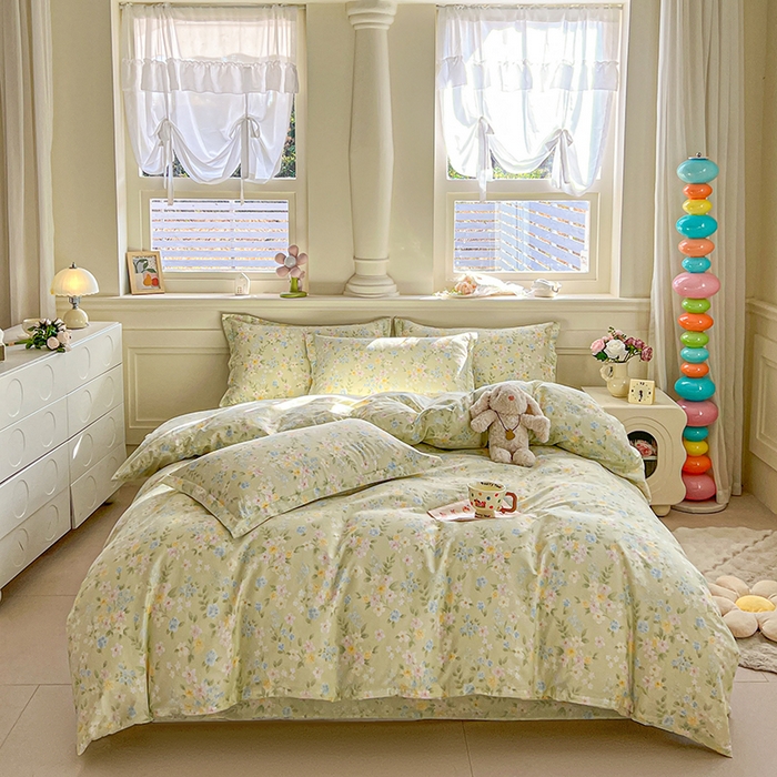 91家纺网 家纺一手货源 找家纺 名优家纺 2026新款12868全棉小清新印花四件套单品系列-单被套 徐徐花开