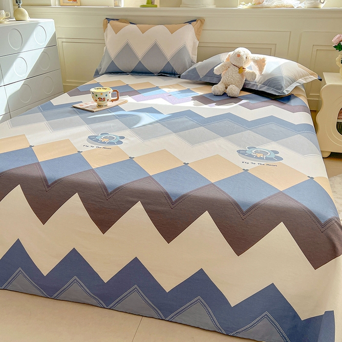 91家纺网 家纺一手货源 找家纺 名优家纺 2026新款12868全棉小清新印花四件套单品系列-四件套 几何飞船