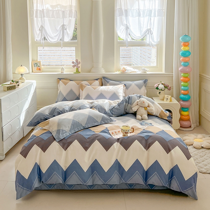 91家纺网 家纺一手货源 找家纺 名优家纺 2026新款12868全棉小清新印花四件套单品系列-四件套 几何飞船