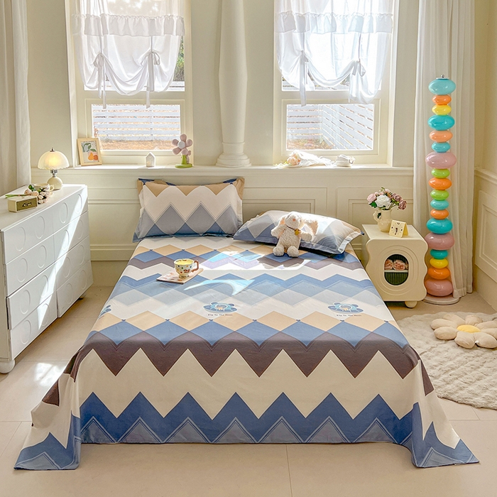 91家纺网 家纺一手货源 找家纺 名优家纺 2026新款12868全棉小清新印花四件套单品系列-四件套 几何飞船