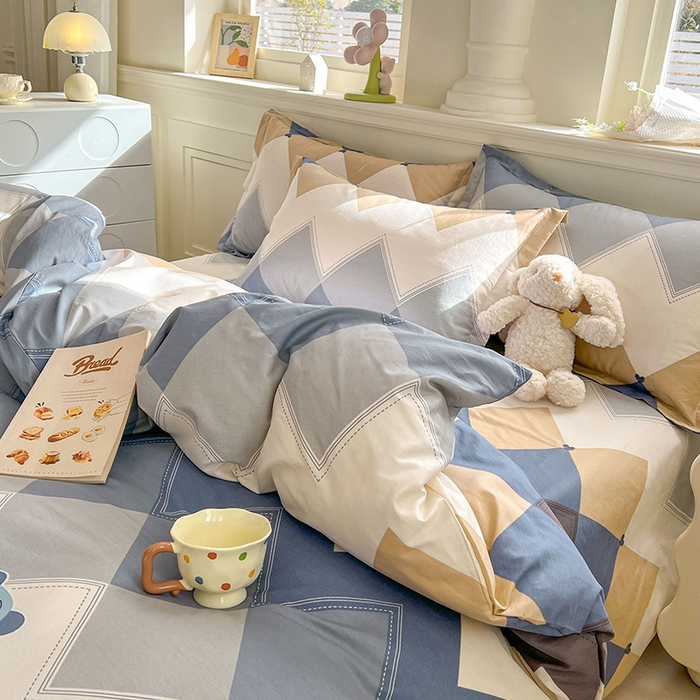 91家纺网 家纺一手货源 找家纺 名优家纺 2026新款12868全棉小清新印花四件套单品系列-四件套 几何飞船