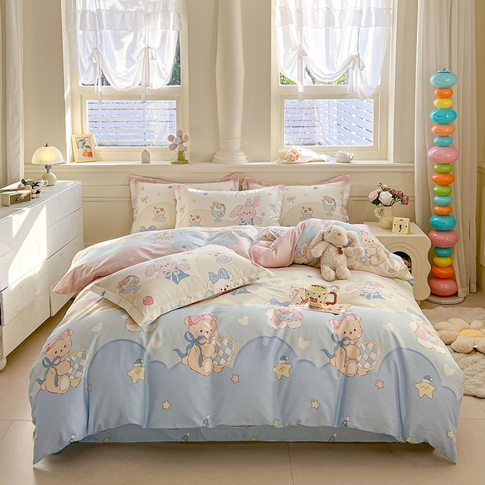 91家纺网 家纺一手货源 找家纺 名优家纺 2026新款12868全棉小清新印花四件套单品系列-四件套 安妮日常