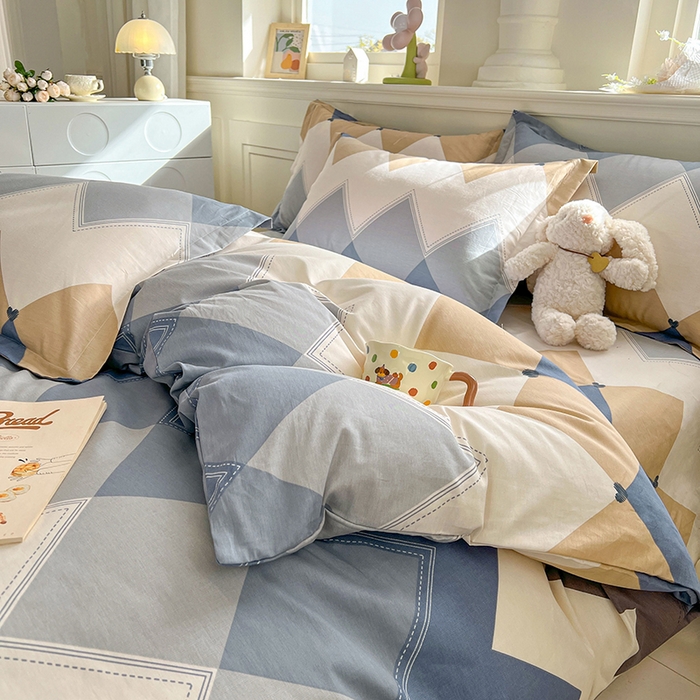 91家纺网 家纺一手货源 找家纺 名优家纺 2026新款12868全棉小清新印花四件套单品系列-四件套 几何飞船