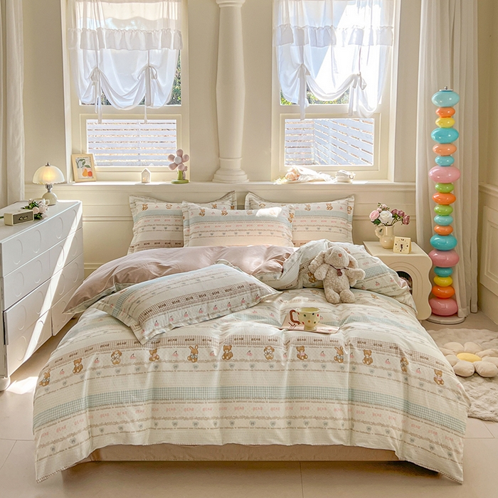 91家纺网 家纺一手货源 找家纺 名优家纺 2026新款12868全棉小清新印花四件套单品系列-四件套 西西莉亚