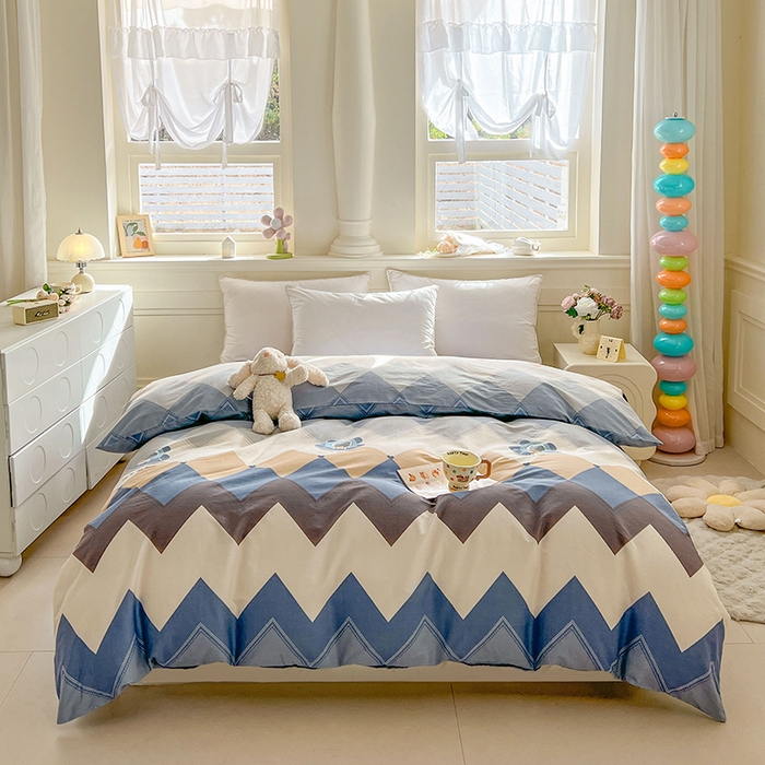 91家纺网 家纺一手货源 找家纺 名优家纺 2026新款12868全棉小清新印花四件套单品系列-四件套 几何飞船