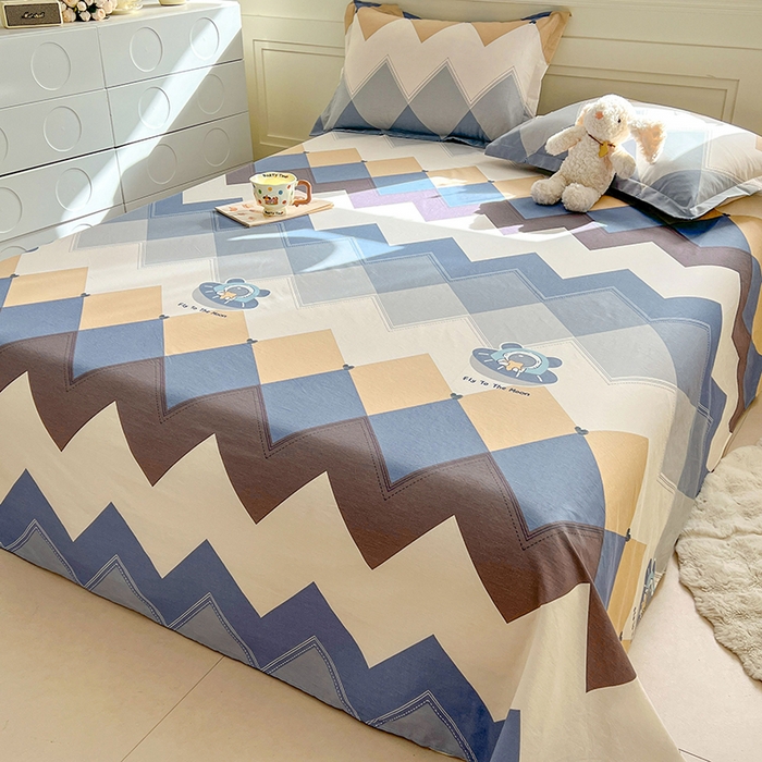 91家纺网 家纺一手货源 找家纺 名优家纺 2026新款12868全棉小清新印花四件套单品系列-单被套 几何飞船