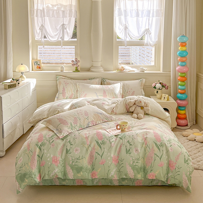 91家纺网 家纺一手货源 找家纺 名优家纺 2026新款12868全棉小清新印花四件套单品系列-单被套 谣谣玉穗