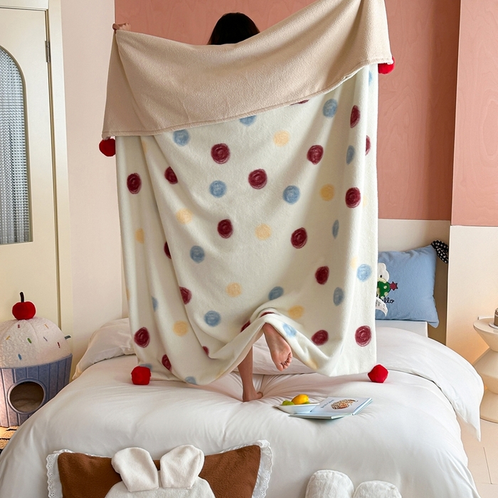 桔子家纺 2025新款秋冬mi兔羊毛绒系列盖毯毯子多功能盖毯 波点mi兔毯子