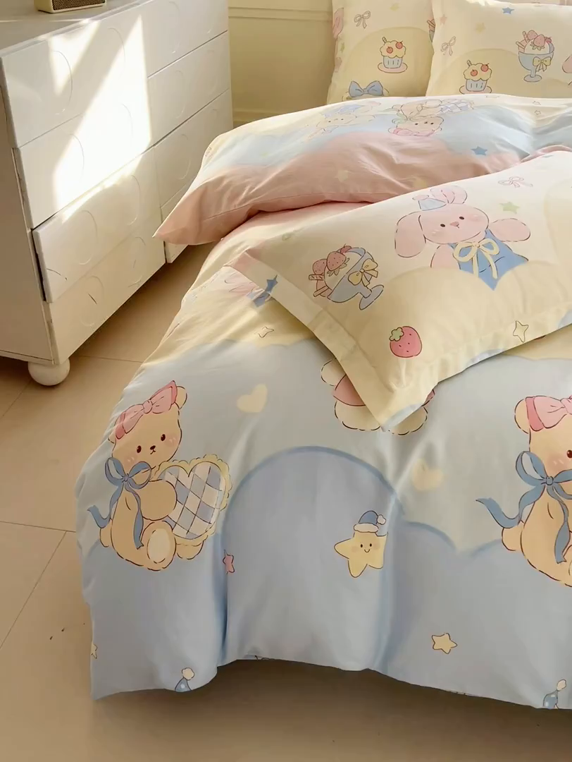 91家纺网 家纺一手货源 找家纺 名优家纺 2026新款12868全棉小清新印花四件套单品系列-四件套 安妮日常