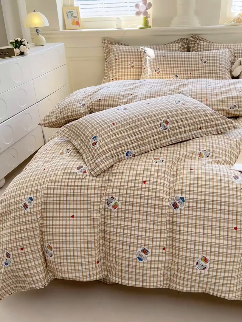 91家纺网 家纺一手货源 找家纺 名优家纺 2026新款12868全棉小清新印花四件套单品系列-四件套 帽子比熊