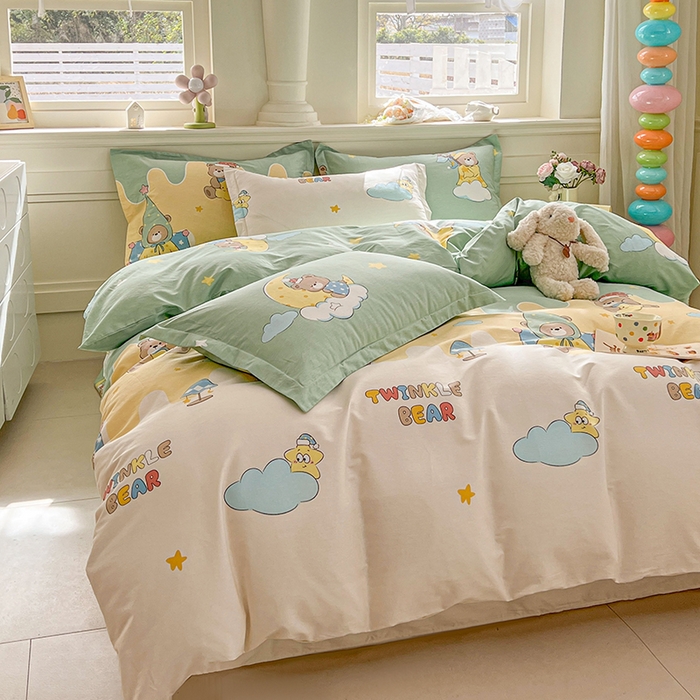 91家纺网 家纺一手货源 找家纺 名优家纺 2026新款12868全棉小清新印花四件套单品系列-四件套 冰激凌派对