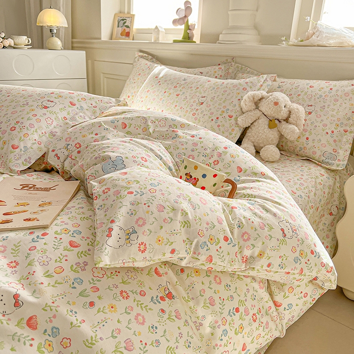 91家纺网 家纺一手货源 找家纺 名优家纺 2026新款12868全棉小清新印花四件套单品系列-四件套 动物花园